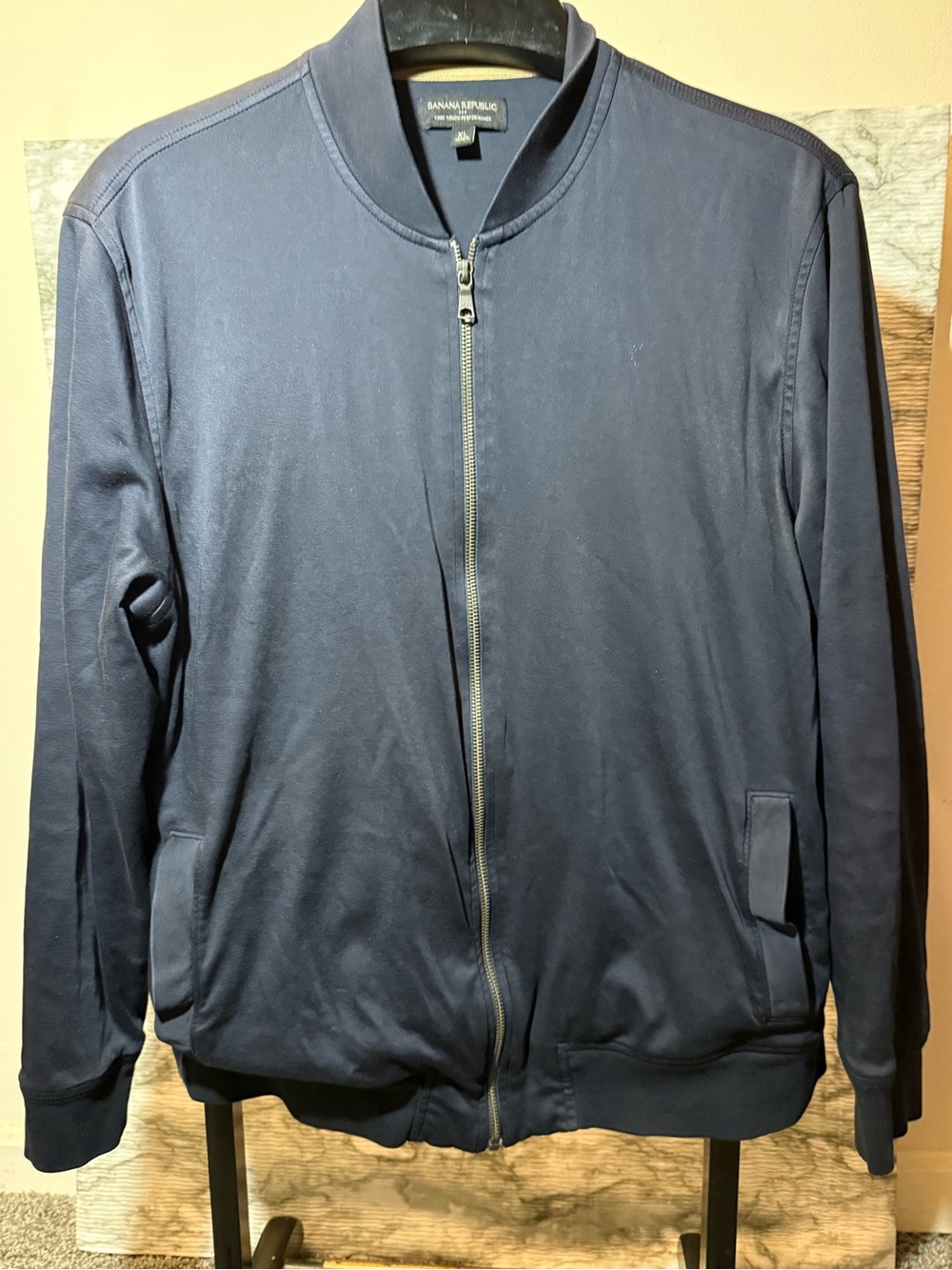 Banana Republic Men's Navy Luxe Touch Performance Knit Bomber Jacket Preppy XL